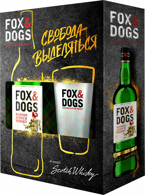 Фокс энд Догс купажированный шотландский виски в подарочной упаковке со стаканом 0.7 л