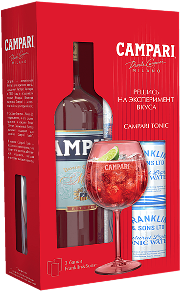 Campari (gift box with 3×150ml Franklin & Sons Natural Indian Tonic Water), 0.75 л